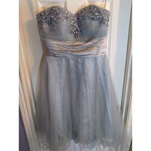 May Queen Couture Dress Strapless Silver Beaded Formal Mini Sz 10 Juniors